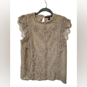 Cable & Gauge Nude Color Lace Top with Cap Sleeve Women's Size Medium
